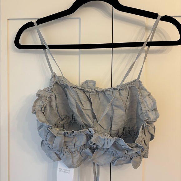 NWT! Blue Ruffled Linen Bandeau Top - Picture 2 of 4